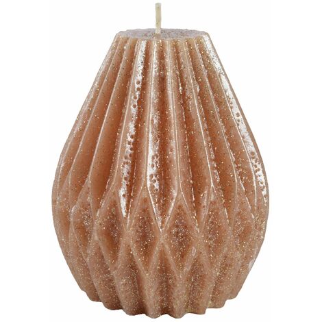 Candela decorativa in cera plissettata con glitter color marrone chiaro -Piccolo