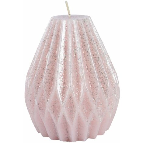 Candela decorativa in cera plissettata con glitter color rosa blush -Grande