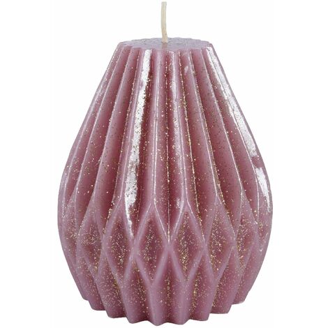 Candela decorativa in cera plissettata con glitter color rosa velluto -Piccolo