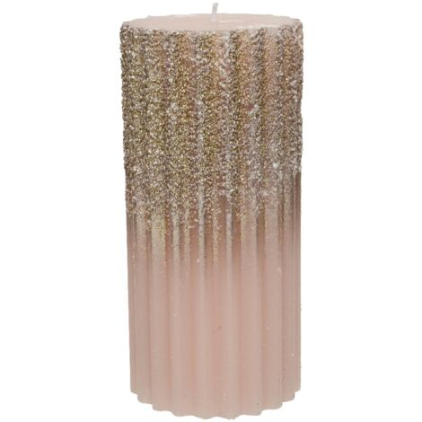 Candela decorativa in cera rigata con Glitter color Rosa Blush -Grande