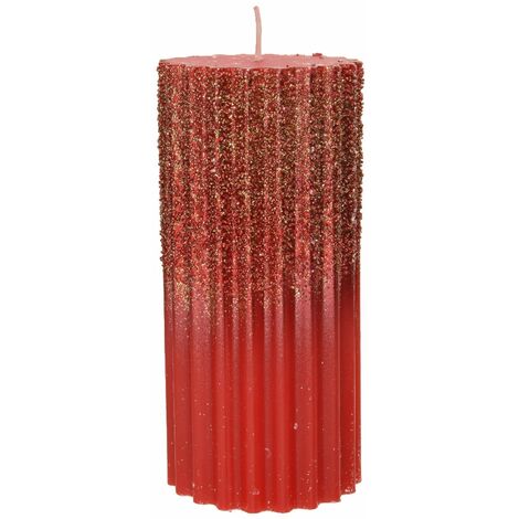 Candela decorativa in cera rigata con Glitter color Rosso Chiaro -Grande
