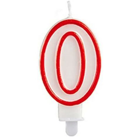 Candela di compleanno - 0 - Cera - 7,5 cm - Rosso/Bianco