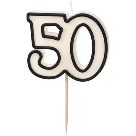 Candela di compleanno '50', 50°, nera e bianca, 5,5 cm