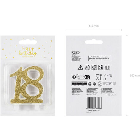 Candela di compleanno numero 18, oro, 7,5 cm