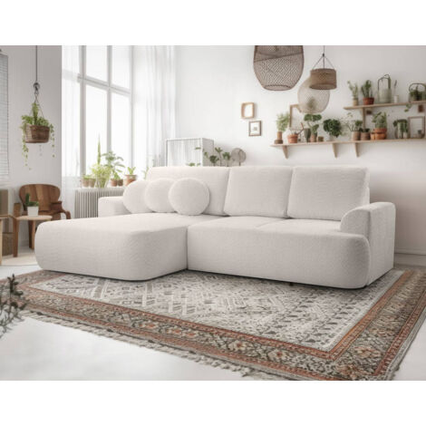 Candela - ecksofa links 4-sitzer - schlaffunktion und bettkasten - aus bouclé-stoff - beige