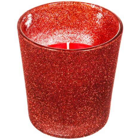 Candela glitterata H.8cm 90 gr con vasetto in vetro rosso - Feeric lights & christmas
