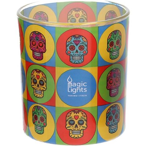 Candela in vetro pop art 7,5x8,4 cm Luci magiche con teschio