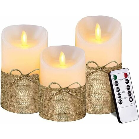 Candela LED, Candela LED Triomphe Fiamma Tremolante, Set di 3, Candela Elettrica, Candela A Batteria, Candele LED Senza Fiamma con Telecomando e Timer, Candela Finta Decorazione Natalizia Matrimonio C