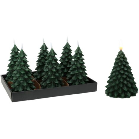 Candela LED effetto fiamma a forma di albero di Natale, verde scuro, 19 cm. Basics