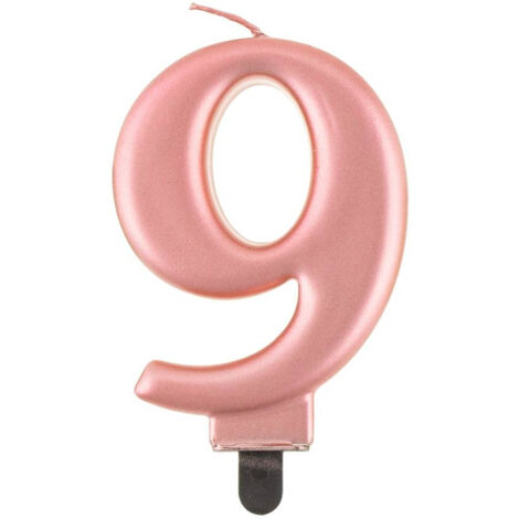Candela numero 9, oro rosa metallizzato, 8 cm