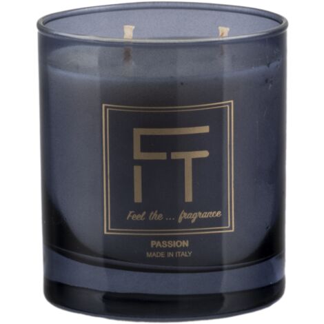 "Candela profumata in vetro nero fumé 280 gr. profumo agrumato"