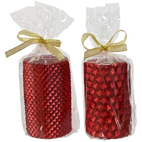 CANDELA ROSSA PILLAR METALLIZZATA E GLITTERATA 10 CM ASSORTITA PREZZO CADUNO
