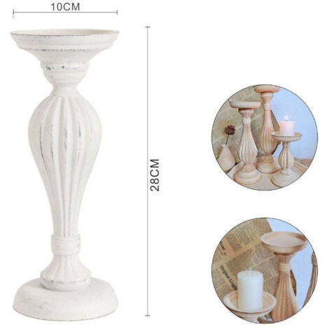 Candelabre Effet Vintage Bougeoir Blanc 10x28 Objet De Noël