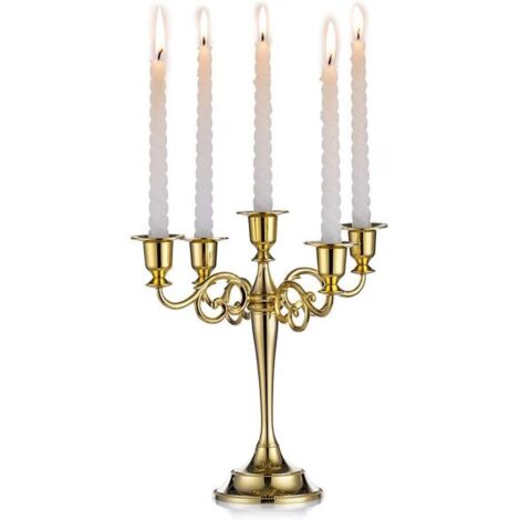 Candélabres Bougeoirs Dorés 5 Bras en Métal Bougeoirs 27cm Haut Bougeoir Conique pour Mariage Fête d'anniversaire Table À Manger Salon Cheminée Décorations Noël