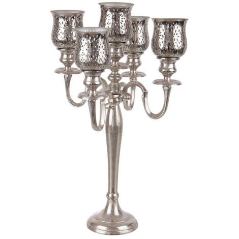 Candelabro 5 fuochi argento in alluminio stile classico cm 62h