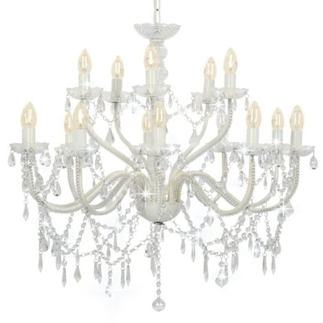 vidaXL Lampadario a 2 Livelli 15 Lampadine Luce Lampada da Soffitto Bianco/Oro