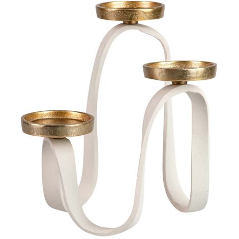 Candelabro Aluminio Blanco / Dorado 22X22X27 Cm