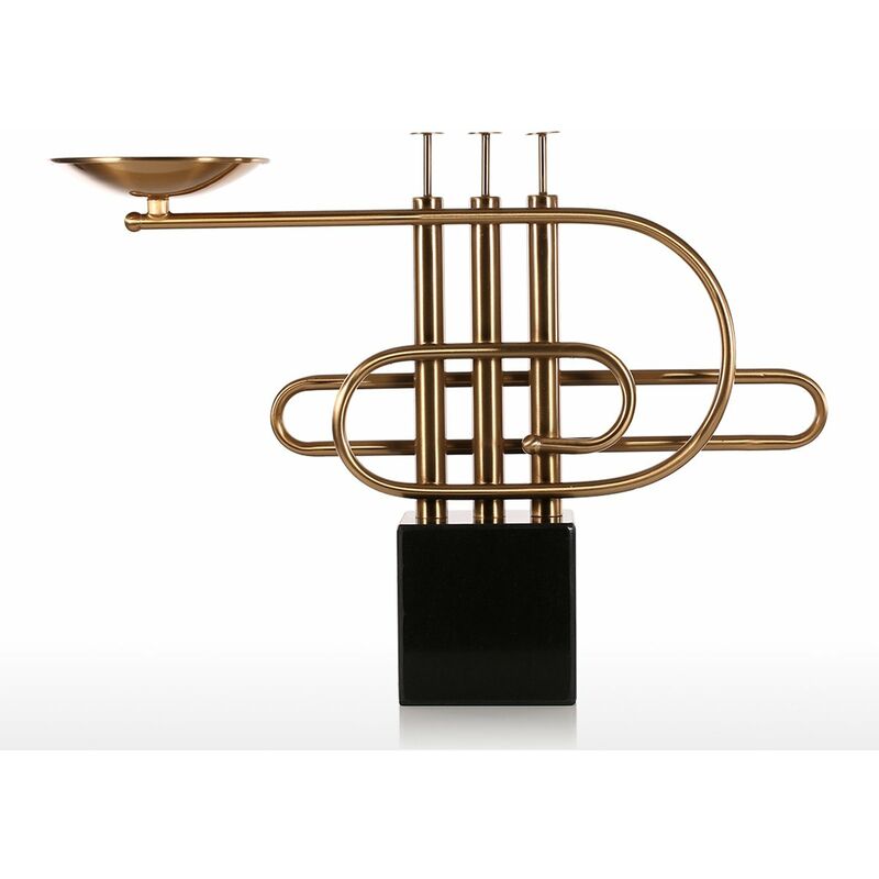 

Candelabro Cornet - Elemento de musica corto, base de marmol, luz de vela, decoracion de mesa, decoracion de boda, 45 cm