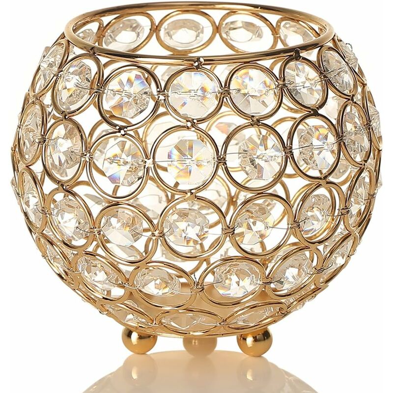 

Candelabro de cristal redondo con cuenco de cristal - Se adapta a velas de menos de 6 cm de diámetro - para decoración del hogar / mesa, cumpleaños /
