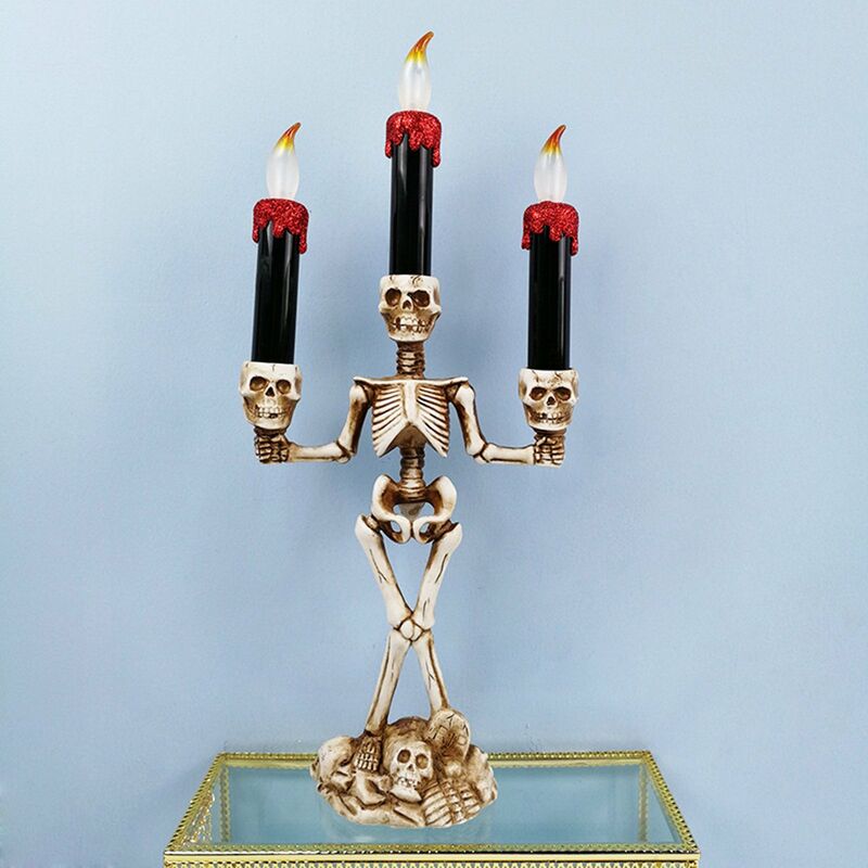 

Happyshopping - Candelabro de halloween festival de fantasmas accesorios de decoracion craneo esqueleto candelabro lampara tres led vela lampara