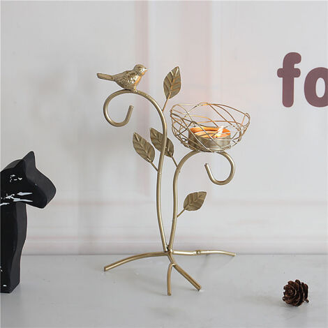 Candelabro de hierro dorado, 20 x 16 x 16 cm, para decoración festiva – 1 unidad