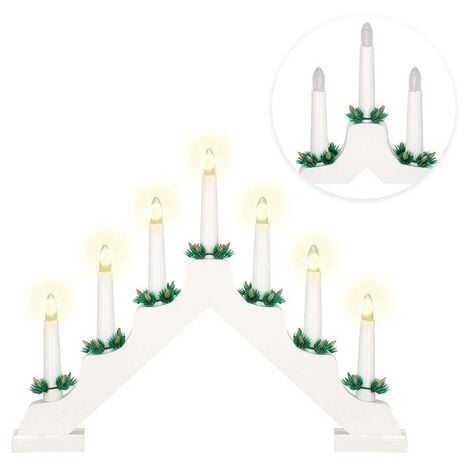 Portacandele con 4 candele led 2 cm bianco caldo sfere legno 10x80x20cm