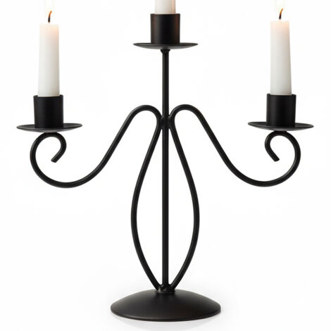Candelabro in metallo nero a 3 bracci, elegante per candele.