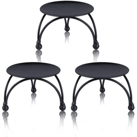 Candelabro negro, juego de 3 platos pequeños de hierro para velas de 2,5 pulgadas, candelabro decorativo pequeño apto para velas LED y de cera, candelabro de pie para mesas, bodas