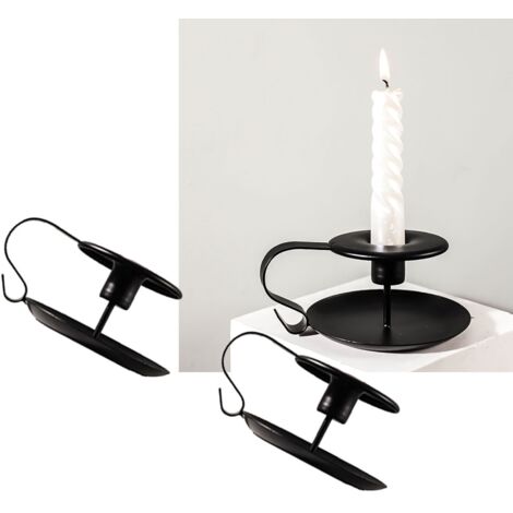 Candelabro retro de hierro con base de pedestal y asa para decorar la mesa del comedor, negro, 2 piezas
