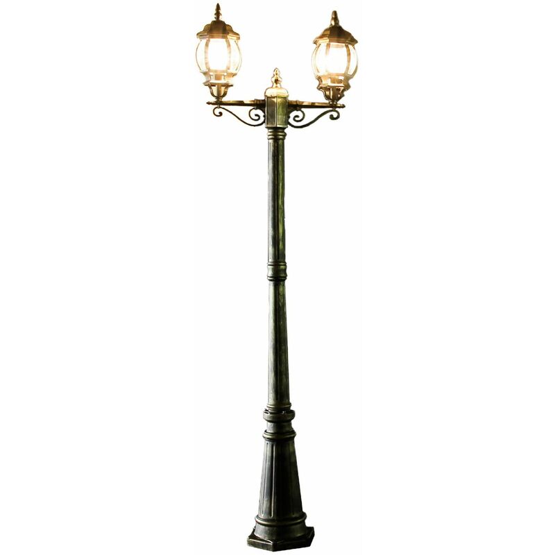 Image of Licht-erlebnisse - Lampione Lampada da terra per esterni con paralumi dalla forma a candelabro in stile rustico color oro antico 2 bracci E27 brest