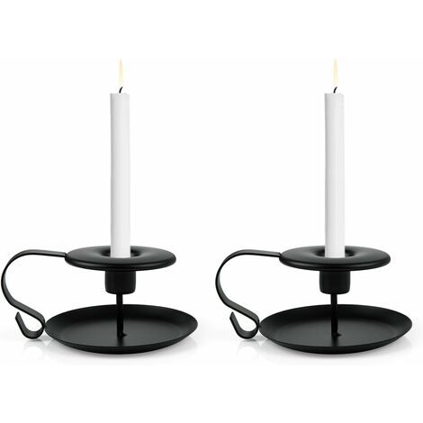 Candelabros de 2 piezas, candelero largo con asa y bandeja, para el día de San Valentín, Navidad, Halloween, ceremonia de boda, cumpleaños, color negro