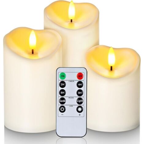 Candele a LED senza fiamma, tremolanti, impermeabili, per esterni, a batteria, con timer e telecomando, in plastica color avorio, set da 3