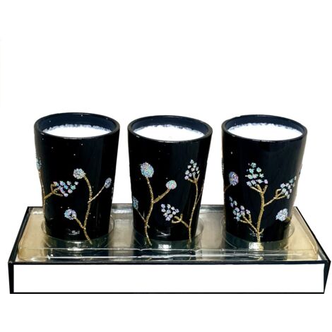 Candele con decoro glitterato nero confezione da 3 pezzi