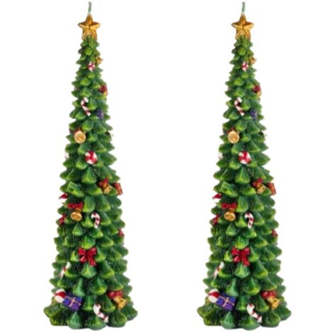 Candele Decorative Natalizie a Forma di Albero Addobbato - Set 2 Pezzi Assortiti
