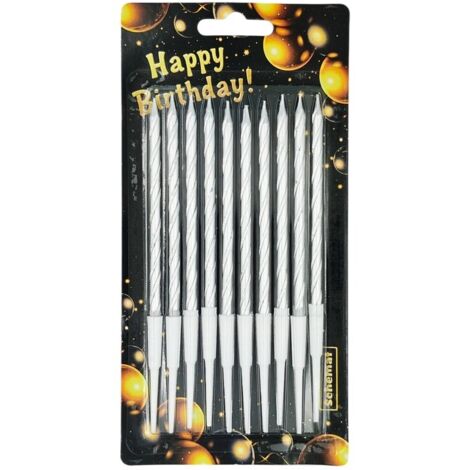 CANDELE DI COMPLEANNO 9 CM/10 PEZZI. SCHEMA ARGENTO 6100