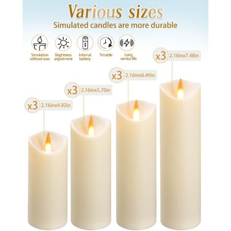 Candele LED a batteria adatte all'uso esterno. Lampada a candela in plastica simile alla cera di paraffina. 12 pezzi.