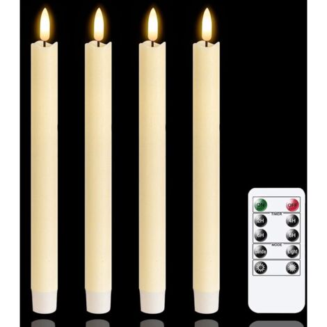 Candele LED senza fiamma con timer remoto, candele tremolanti color avorio a batteria per finestre, set di 6 candele senza fiamma in vera cera (2 x 25 cm) (batterie non incluse)