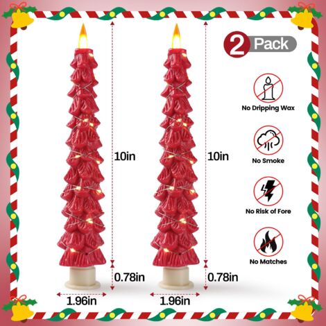 Candele per albero di Natale circondate da luci a LED senza fiamma con telecomando e funzione timer. Rosso