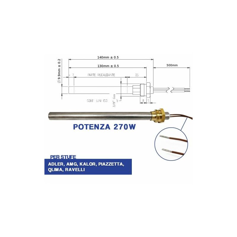 Candeletta accensione stufa pellet resistenza d 10 x 140 270W piazzetta (04040)