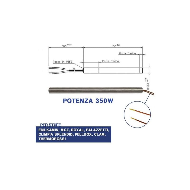 Candeletta accensione stufa pellet resistenza d 12.5X 160 350W edilkamin (04046)