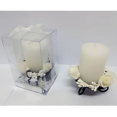 Candelier Cylindre Support Métallique Roses Blanches