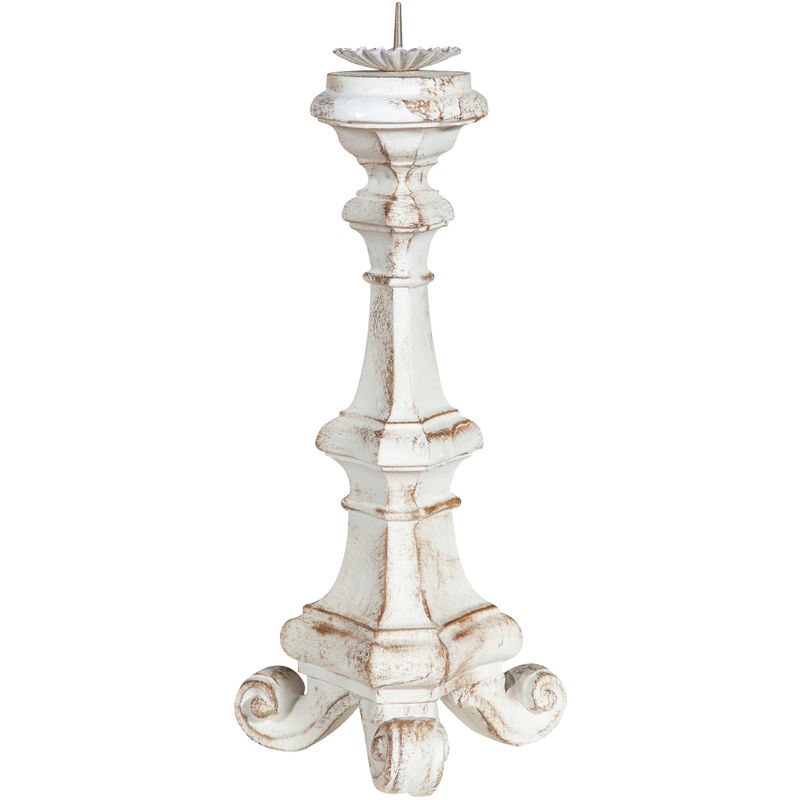 Candeliere legno 40x19x19 cm Portacandele legno Candelabro bianco Made in Italy Candelabri Shabby Portacandele da tavolo