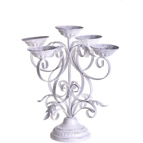 Candeliere Lavorato Composto da 5 Bracci Altezza 32,5 cm Bianco