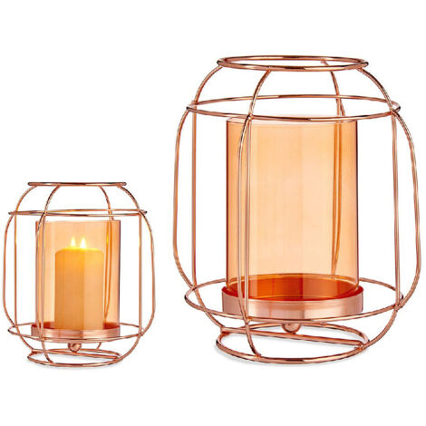 Candeliere - Rame Ambra - Lanterna Metal Glass - 19x20x19 cm - Design Contemporaneo - Oggetti Decorativi