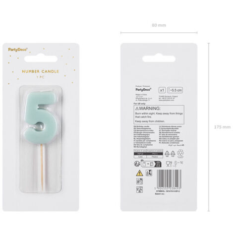 Candelina di compleanno numero 5, azzurra, 5,5 cm