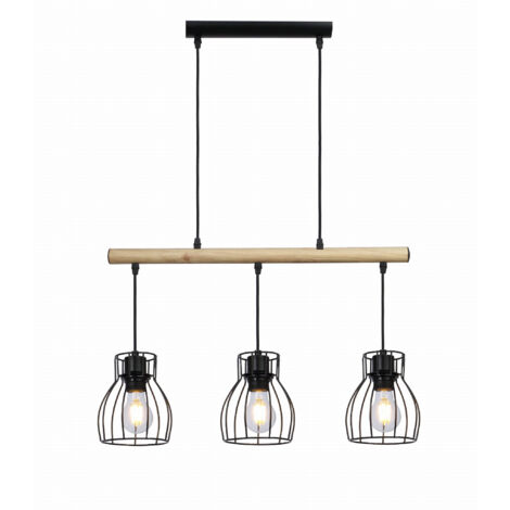 Candellux Bernita sospensione 3 luci E27 regolabile nero/legno