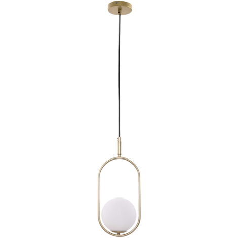 Candellux CORDEL 1 Brass Pendant Ceiling Light, Metal Frame & White Glass Shade, 1x G9 max 28W, Adjustable 120 cm Drop, Modern Classic Indoor Hanging Lamp IP20