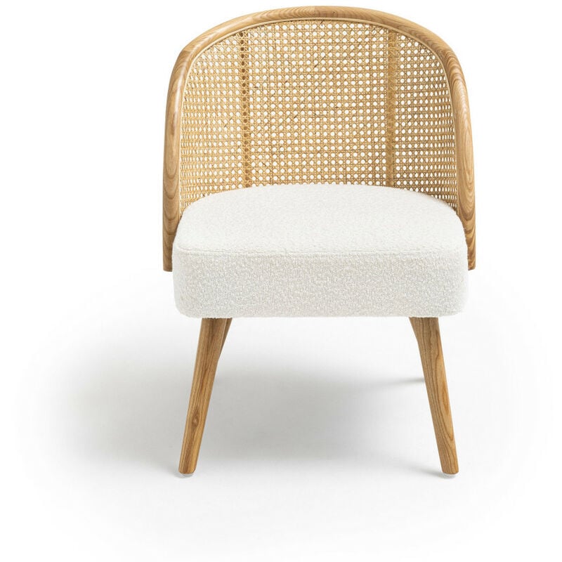 Fauteuil en tissu bouclette et rotin - Blanc - candice
