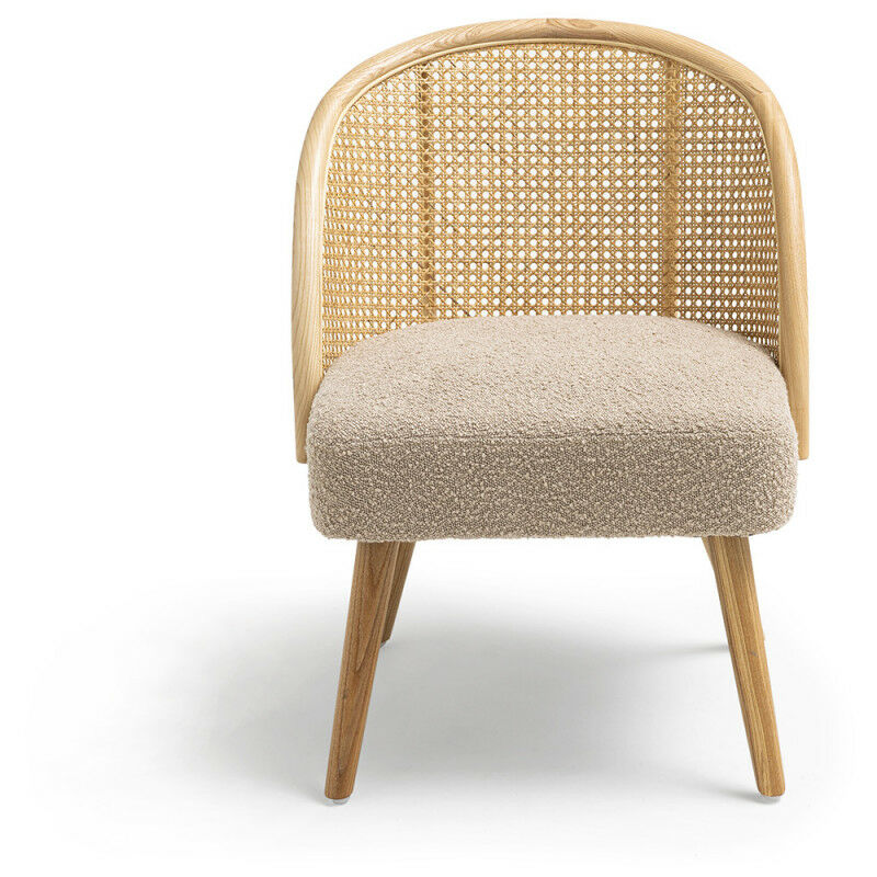 Fauteuil en tissu bouclette et rotin - Taupe - candice