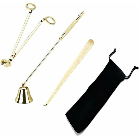 Candle Accessory Set, 3 in 1 Candle Accessory Tool Set with Candle Wick Cutter, Candle Extinguisher, Candle Wick Dip, Christmas Gift Bag (Gold)